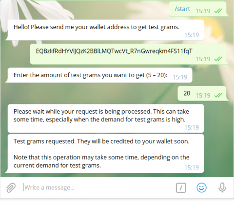 Получить Grams на тестовый кошелек